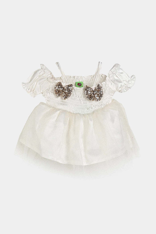 Infant Girls Poly Satin Fancy Frock Smoked-BEIGE