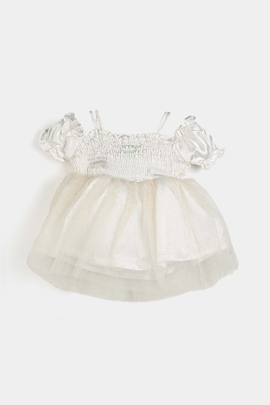 Infant Girls Poly Satin Fancy Frock Smoked-BEIGE