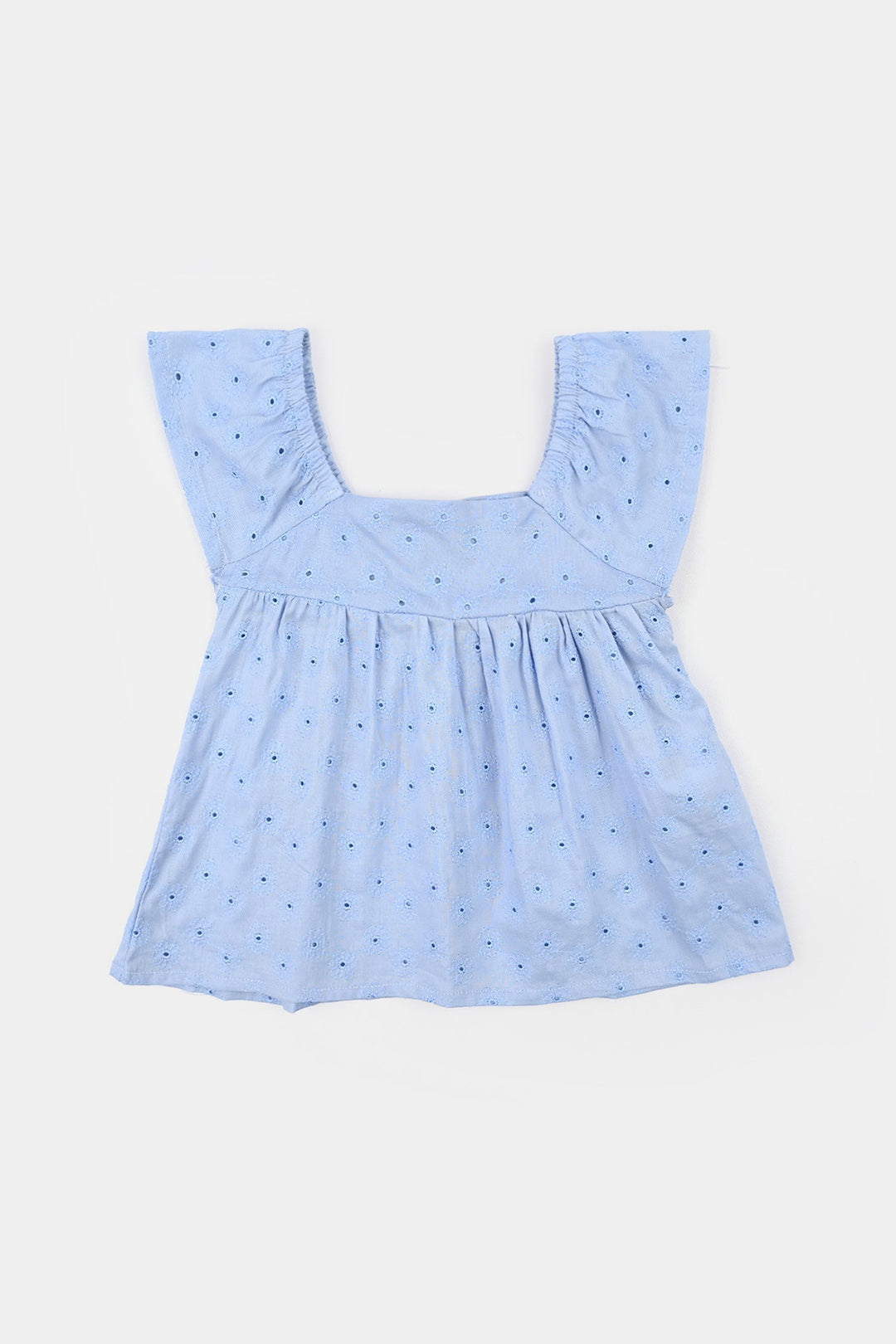 Infant Girls Cotton Emb Top-Blue