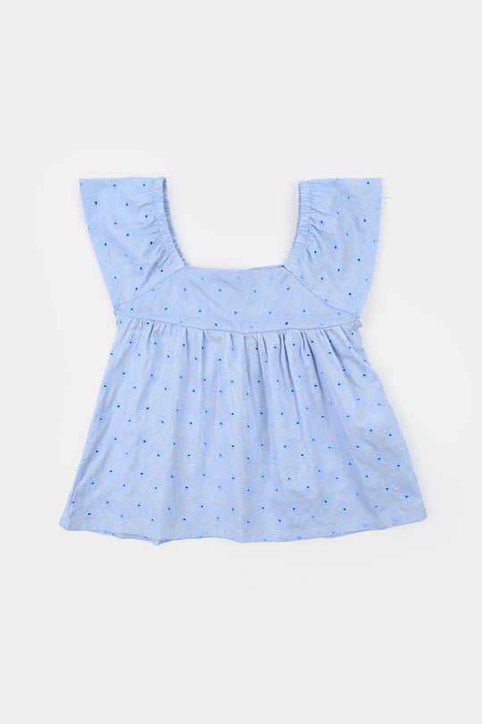 Infant Girls Cotton Emb Top-Blue