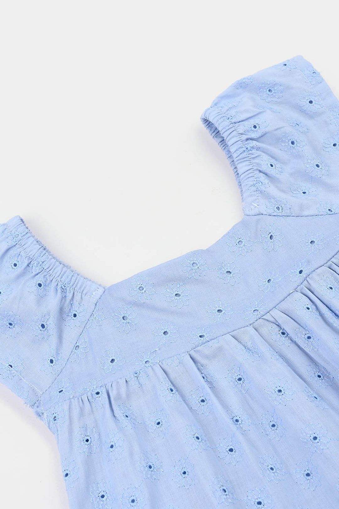 Infant Girls Cotton Emb Top-Blue