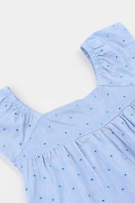 Infant Girls Cotton Emb Top-Blue