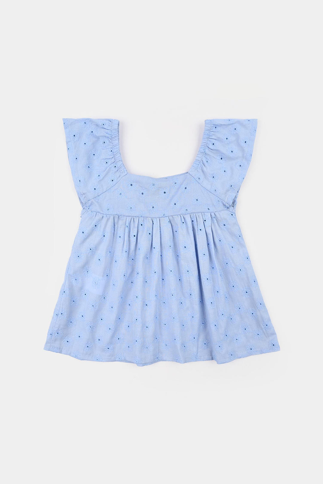 Infant Girls Cotton Emb Top-Blue