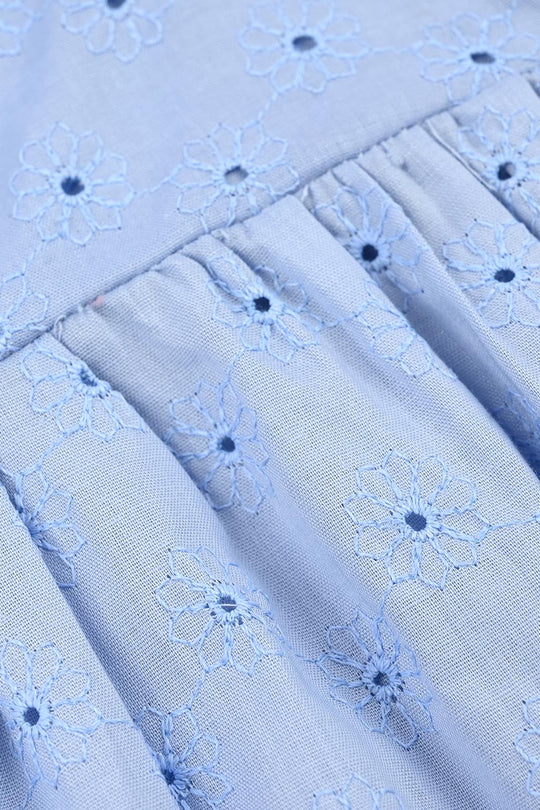 Infant Girls Cotton Emb Top-Blue