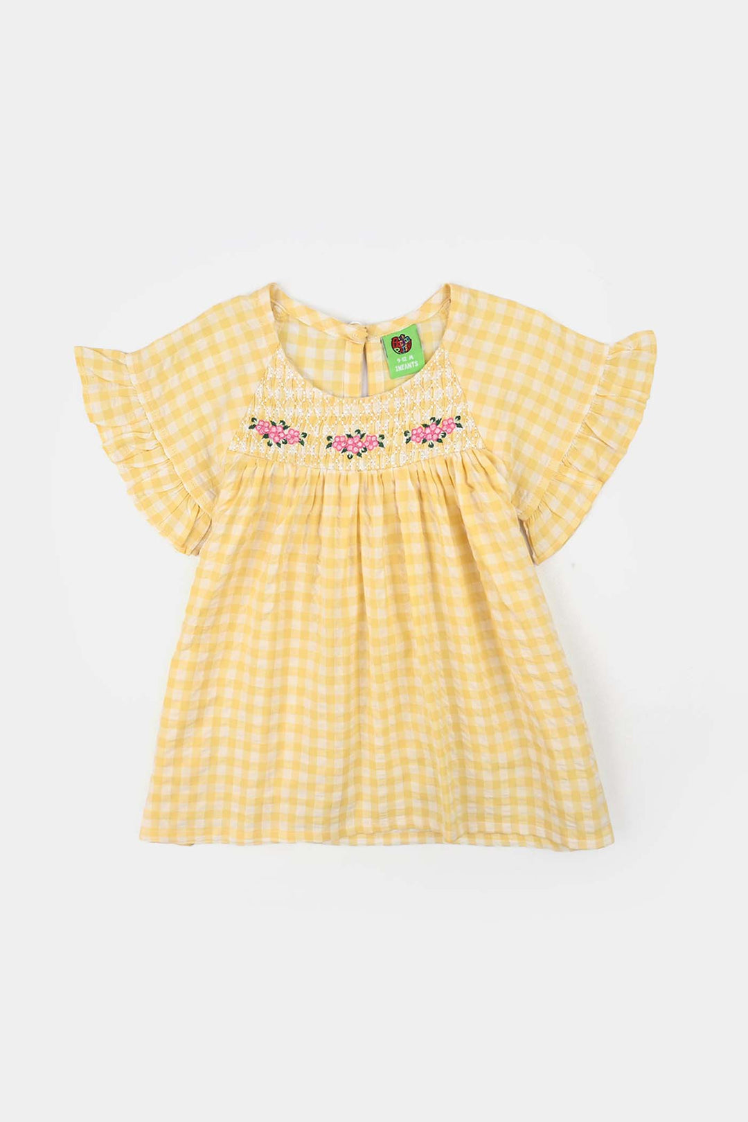 Infant Girls Poly Viscose Emb Frock Popcorn-Yellow