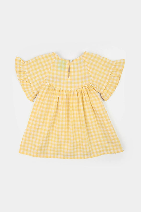 Infant Girls Poly Viscose Emb Frock Popcorn-Yellow