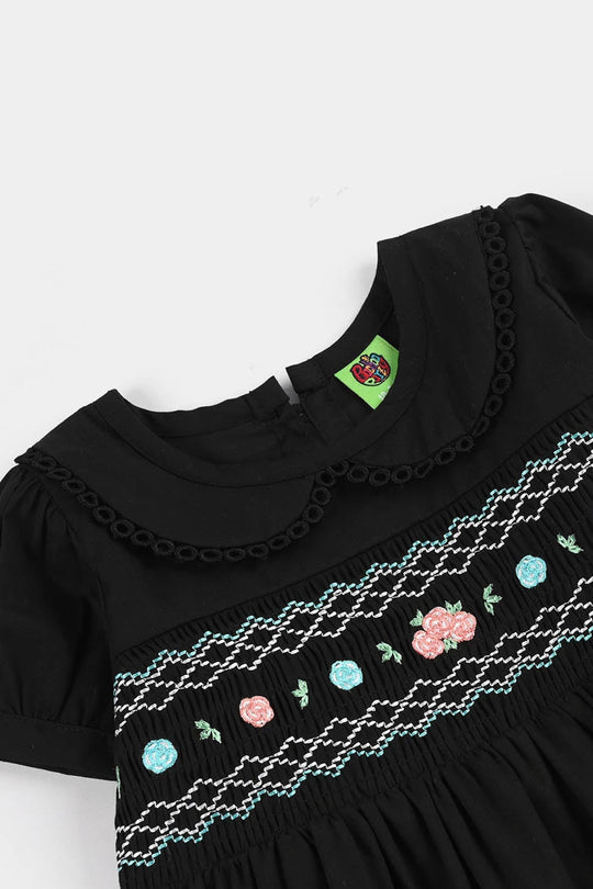 Infant Girls Cotton Frock (Banana) - Black