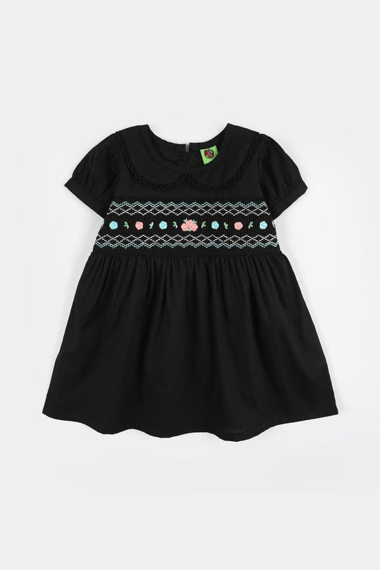Infant Girls Cotton Frock (Banana) - Black