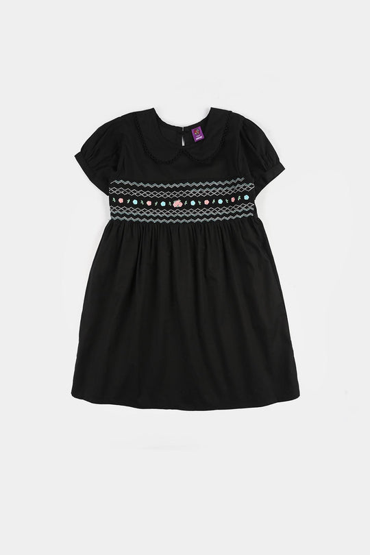 Girls Cotton Frock (Banana) - Black