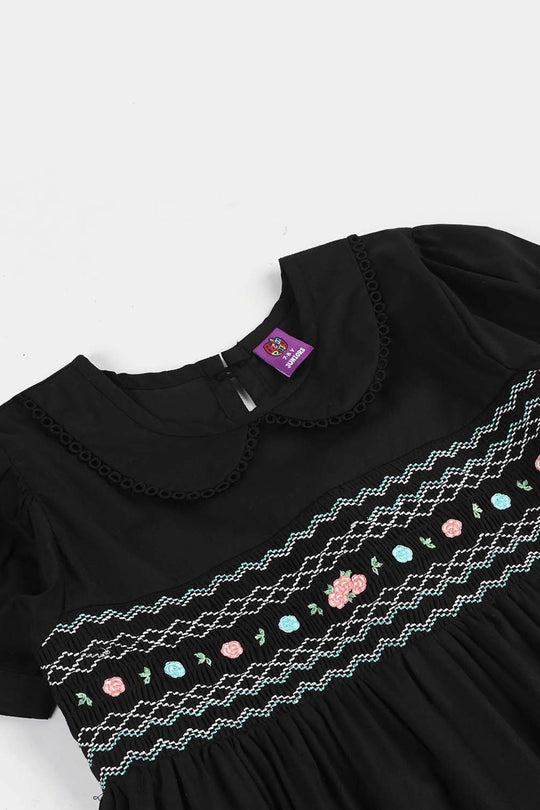 Girls Cotton Frock (Banana) - Black