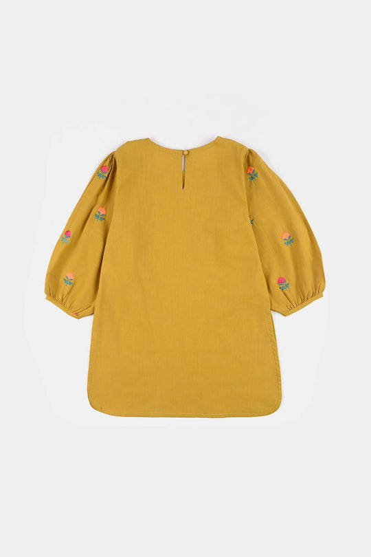 Girls Cotton Slub Embroidered 2-Piece Set (Sama) - Dhani Green