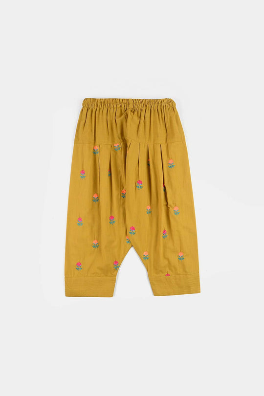 Girls Cotton Slub Embroidered 2-Piece Set (Sama) - Dhani Green