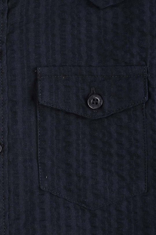 Boys Cotton Shirt F/S (Textured Stripe) - NAVY