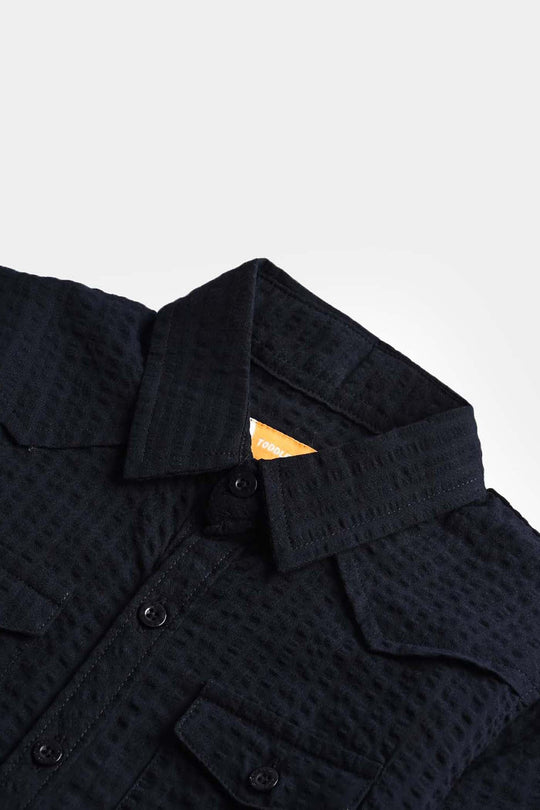 Boys Cotton Shirt F/S (Textured Stripe) - NAVY