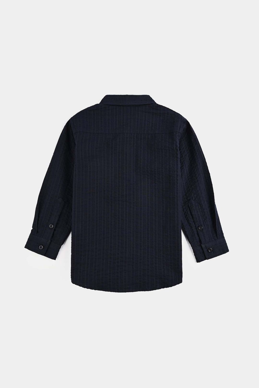 Boys Cotton Shirt F/S (Textured Stripe) - NAVY
