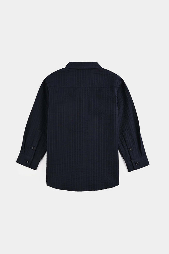 Boys Cotton Shirt F/S (Textured Stripe) - NAVY