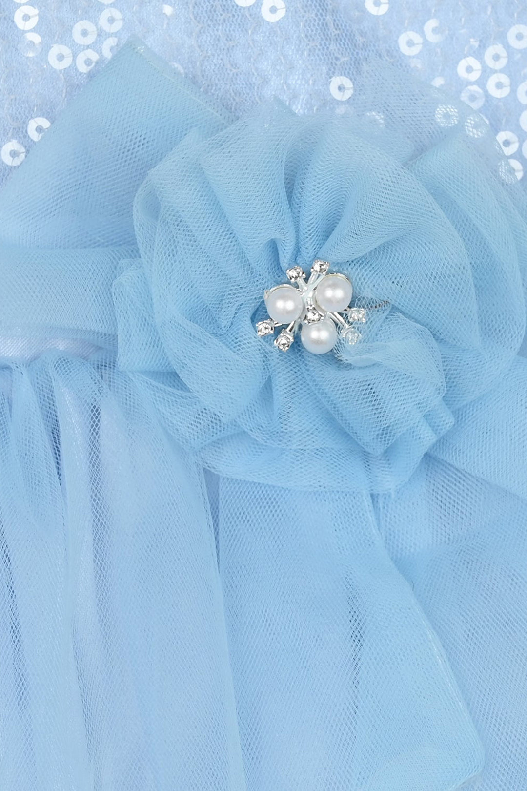 Infant Girls Net Fancy Frock-Snow Flake-Light.Blue