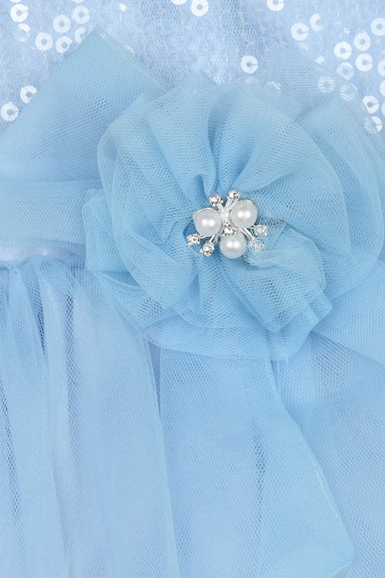 Infant Girls Net Fancy Frock-Snow Flake-Light.Blue