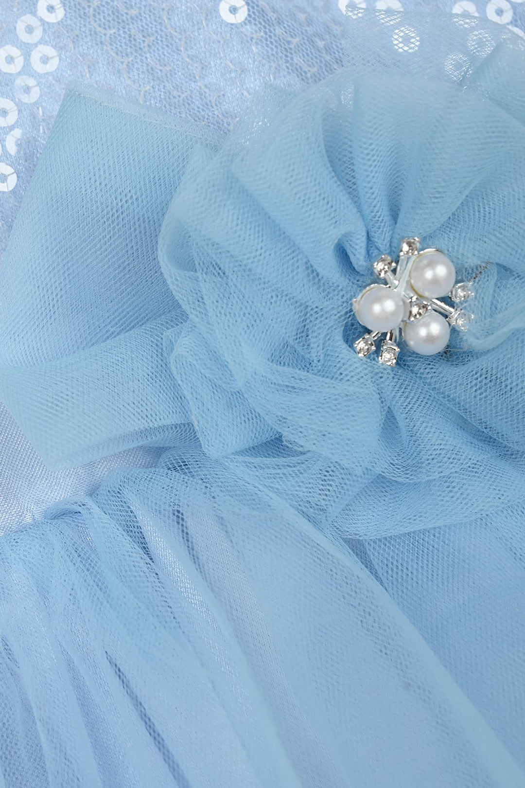Infant Girls Net Fancy Frock-Snow Flake-Light.Blue