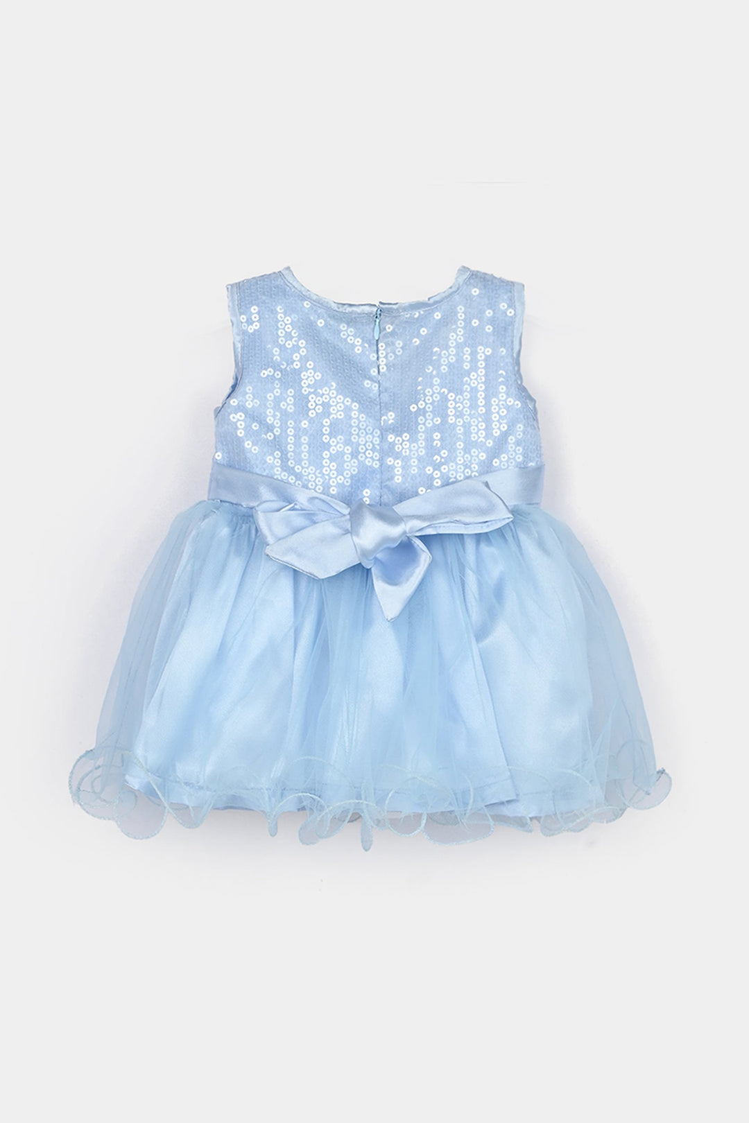 Infant Girls Net Fancy Frock-Snow Flake-Light.Blue