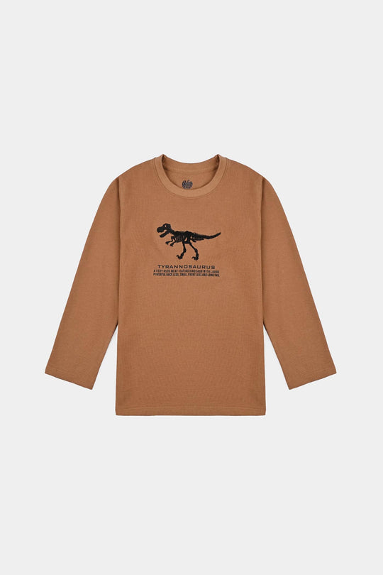 Boys Jumbo Pique T-Shirt F/S Tyrannosaurus - Cashew