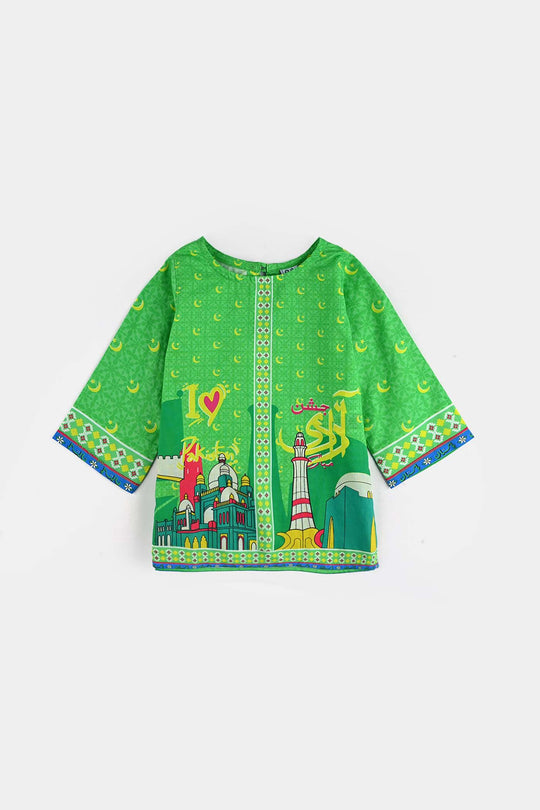 Infant Girls Cotton Printed Kurti Jashn-E-Azadi Ind-L.Green