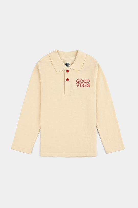 Boys Jumbo Pique Polo F/S Good Vibes - Wood Ash
