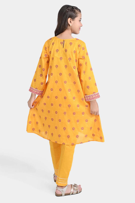 Girls Jacquard 2Pcs Suit-Gold Rod