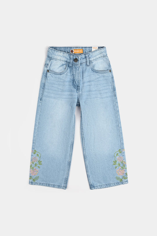 Girls Denim Stretch Pant Emb - LIGHT BLUE