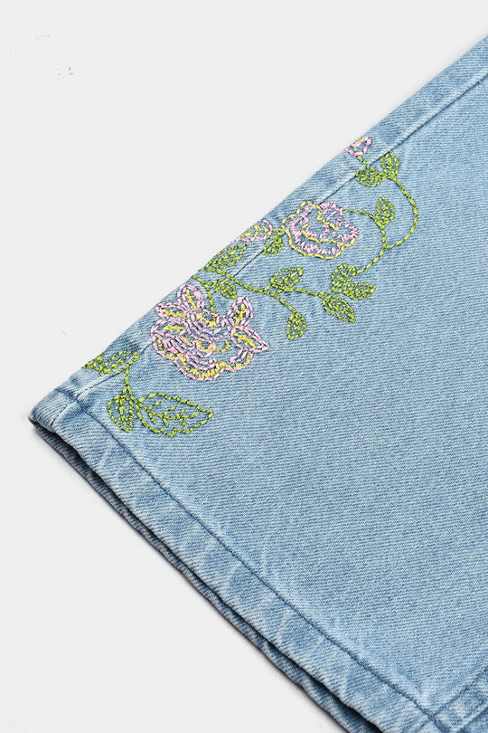 Girls Denim Stretch Pant Emb - LIGHT BLUE