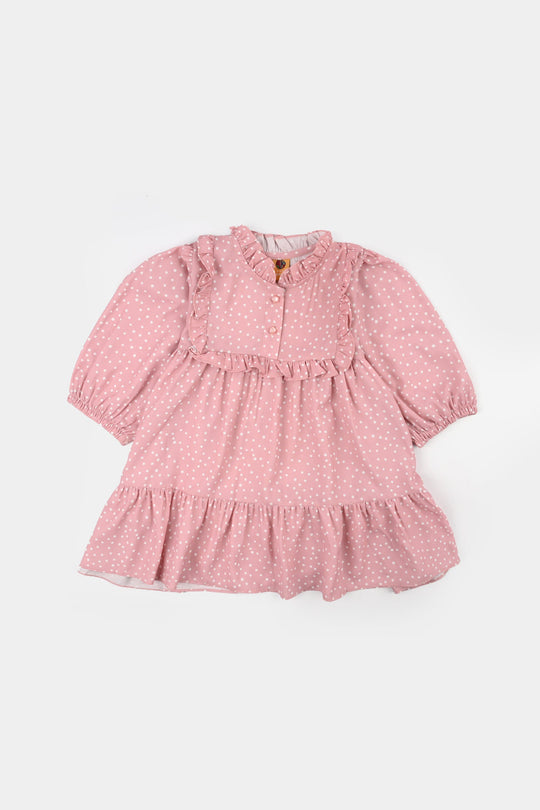 Girls Polyester Casual Frock Beauty - PINK