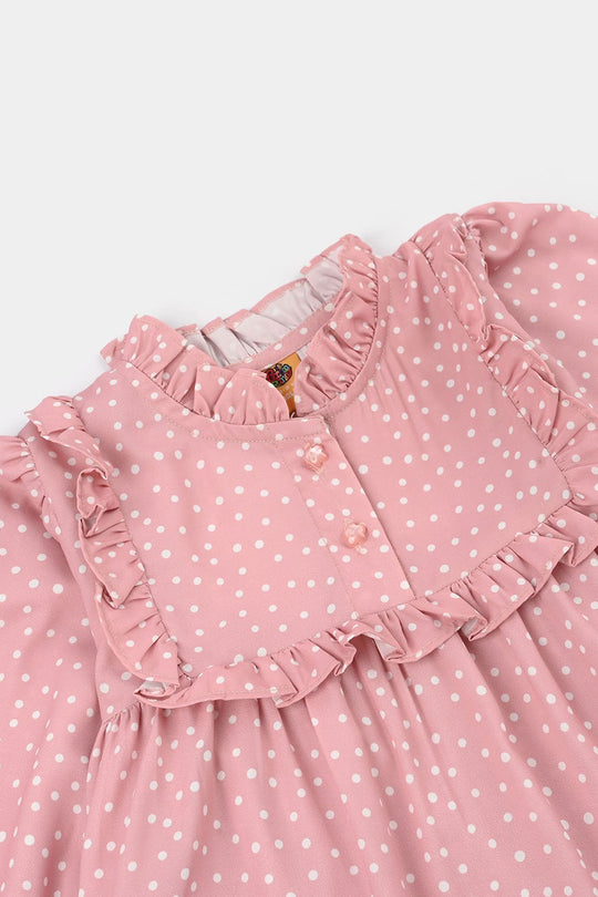 Girls Polyester Casual Frock Beauty - PINK