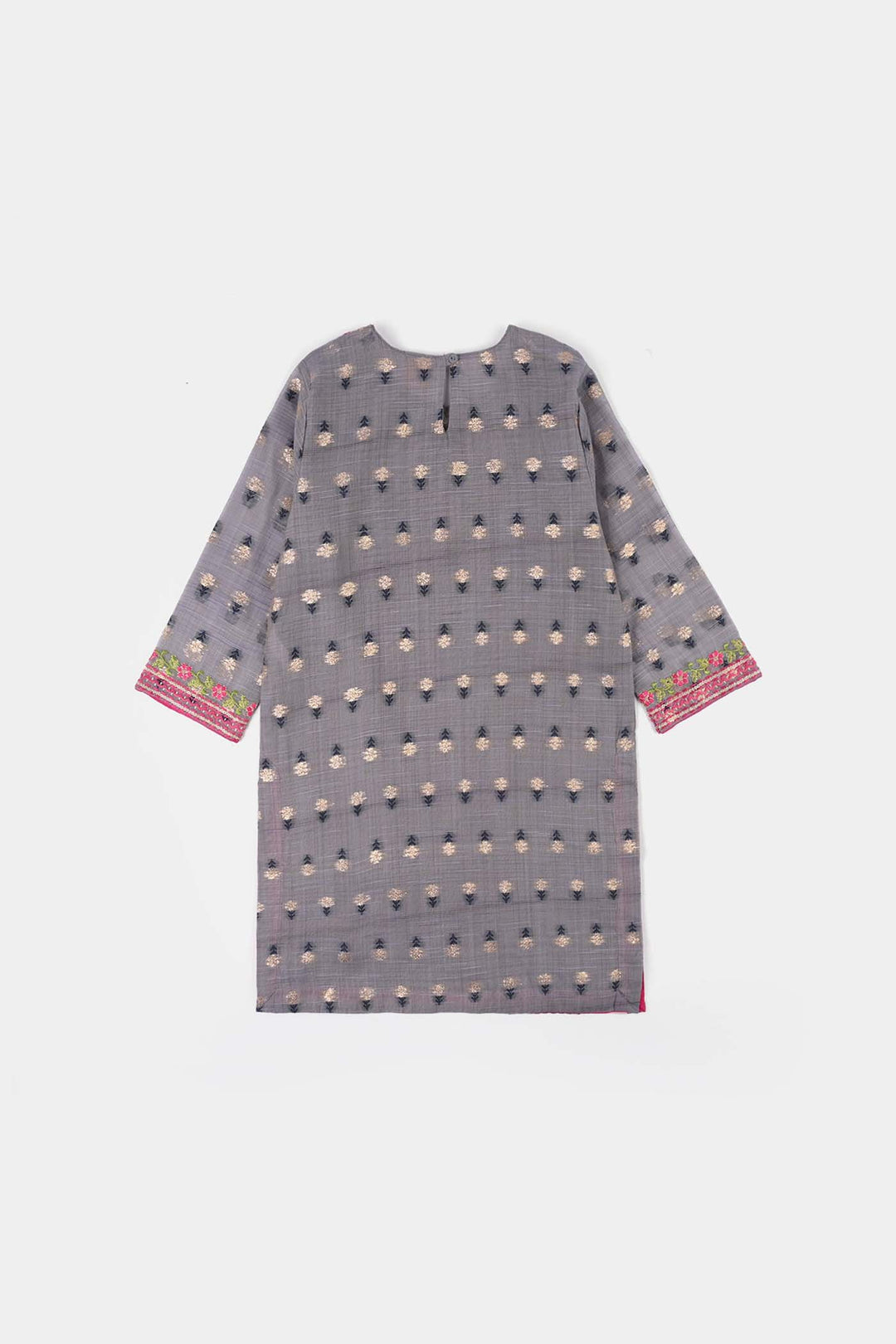 Girls Cotton Jacquard 3Piece Zari Zewar-GREY