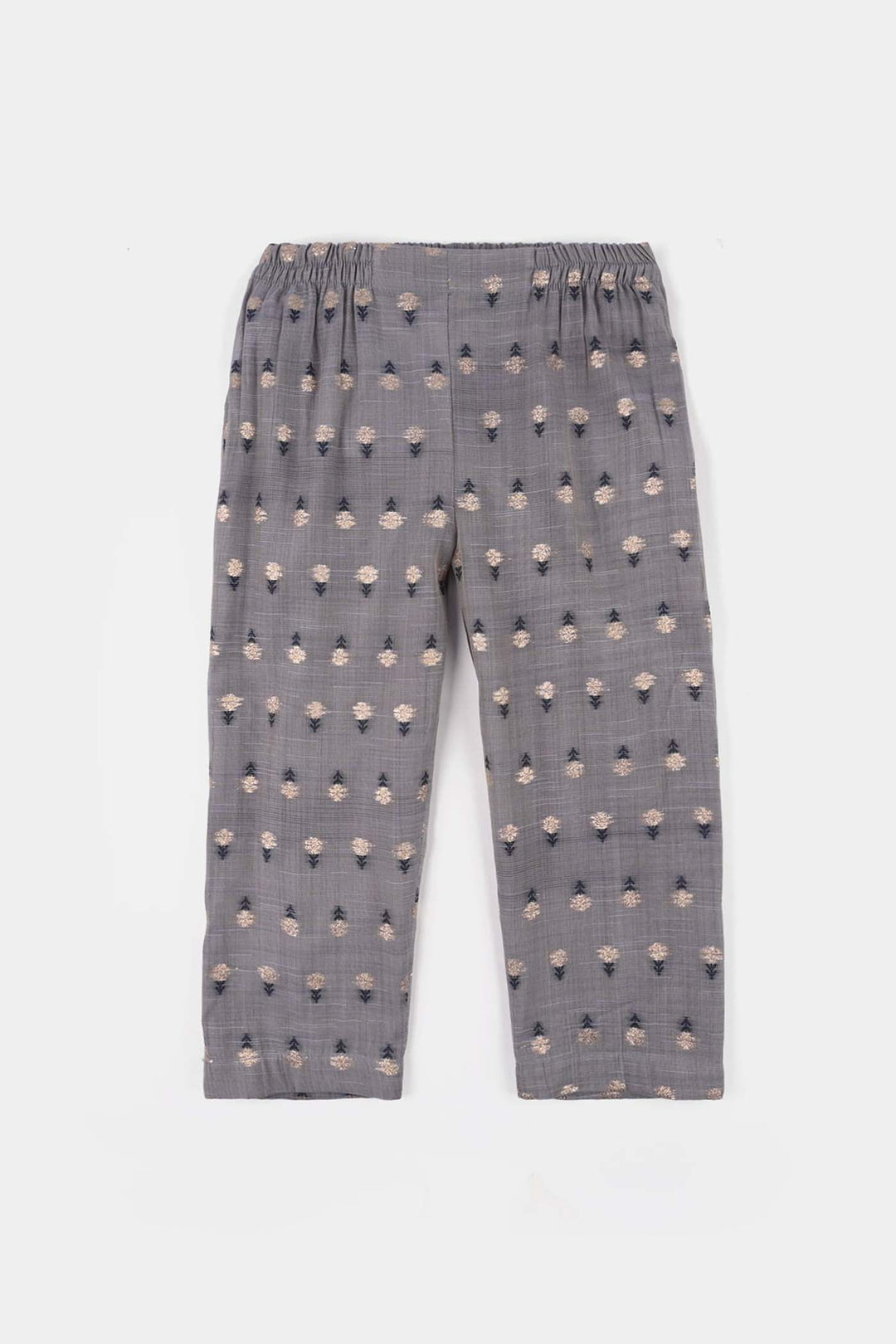 Girls Cotton Jacquard 3Piece Zari Zewar-GREY