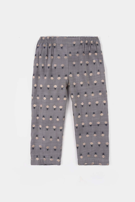 Girls Cotton Jacquard 3Piece Zari Zewar-GREY