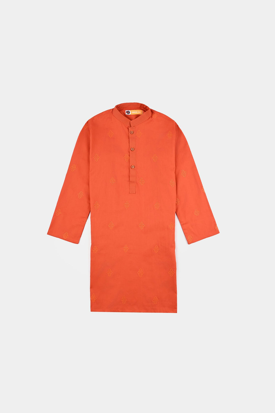 Boys Cotton Poplin Kurta Pajama Suit (Tone On Tone)-Citrus