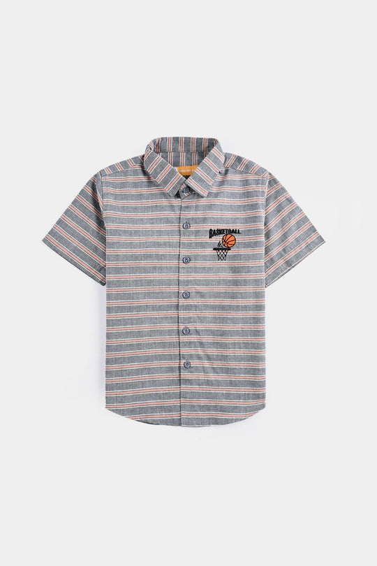 Boys Yarn Dyed Shirt H/S (Champion) - Orange Stripe