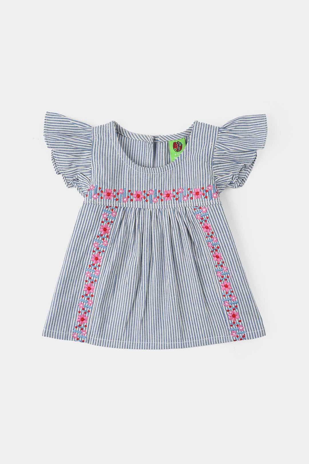 Infant Girls Poly Cotton Emb Top Tiny Flower-Blue