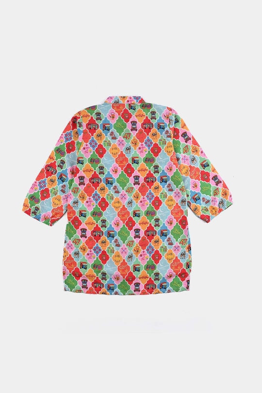 Girls Poly Net Printed 2Pcs RikShaw-Multi