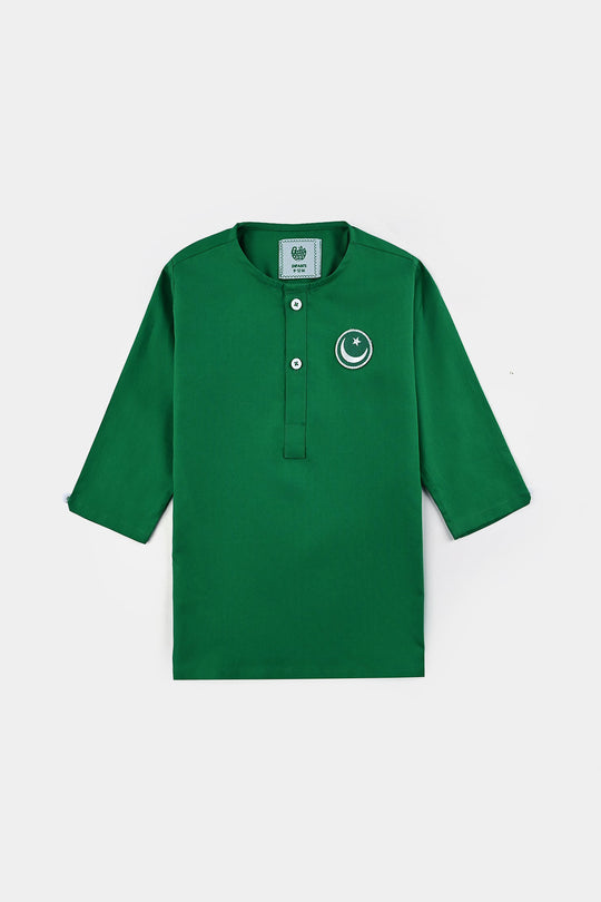 Infant Boys Cotton Poplin Kurta (Basic Funk)-GREEN
