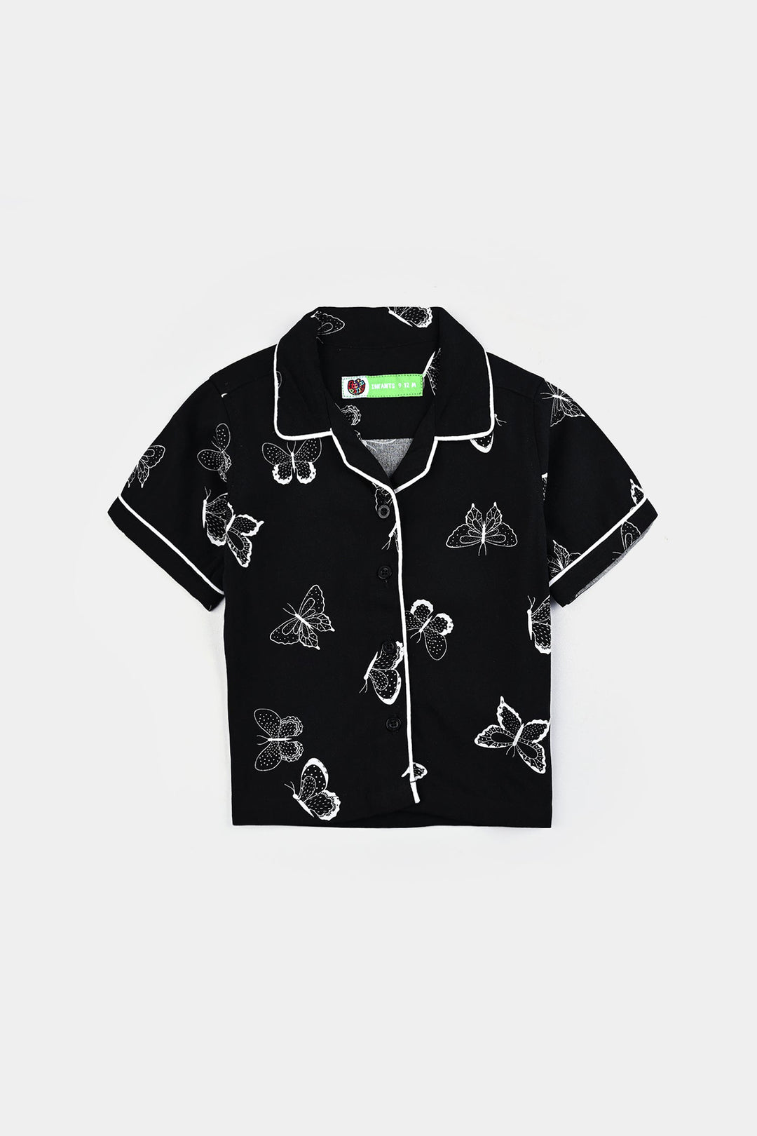 Infant Girls Viscose Night Suit-Butterfly - BLACK