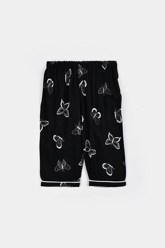 Infant Girls Viscose Night Suit-Butterfly - BLACK