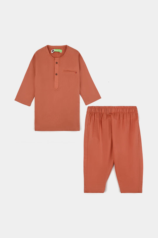 Infant Boys Cotton Shalwar Suit (Pointed Placket)-L/BROWN