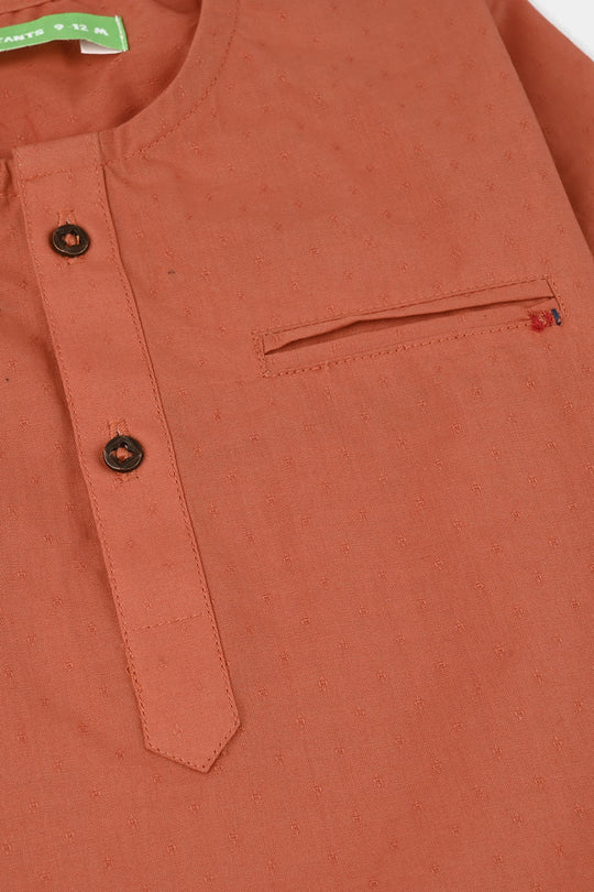 Infant Boys Cotton Shalwar Suit (Pointed Placket)-L/BROWN