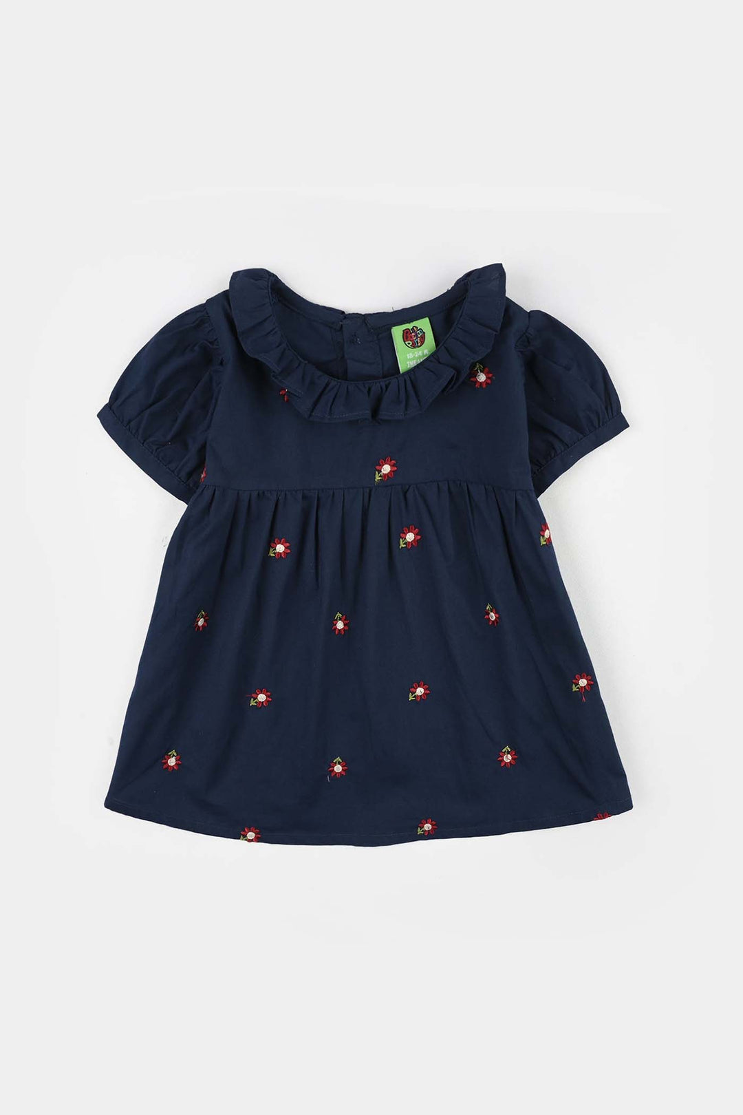 Infant Girls Cotton Embroidered Top (Blue Birds) - Navy Blue