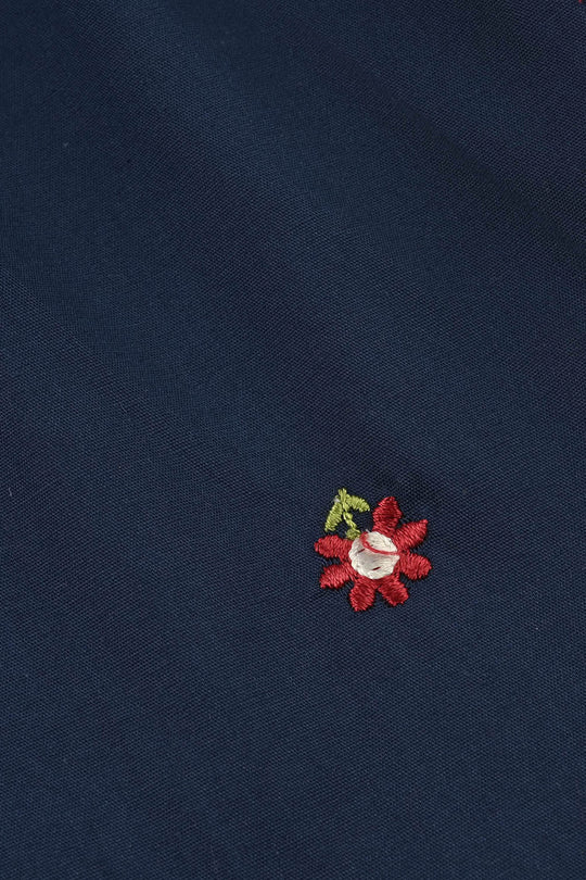 Infant Girls Cotton Embroidered Top (Blue Birds) - Navy Blue