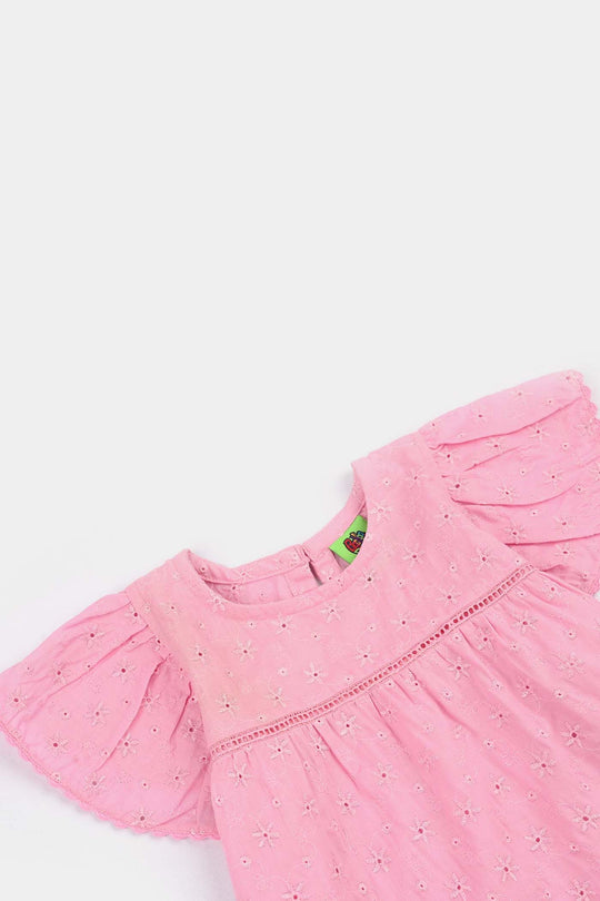 Infant Girls Cotton Emb Top Pink-Lilac