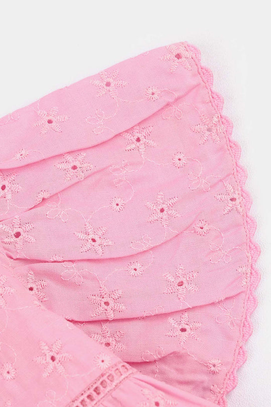 Infant Girls Cotton Emb Top Pink-Lilac