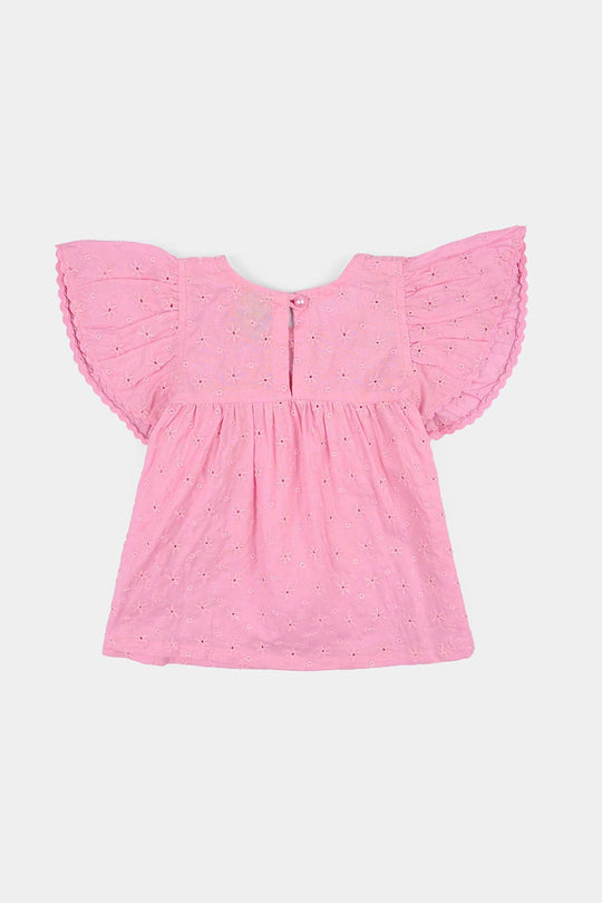 Infant Girls Cotton Emb Top Pink-Lilac