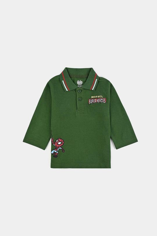 Infant Boys Jumbo Pique Polo F/S Super Heroes-Olive Green